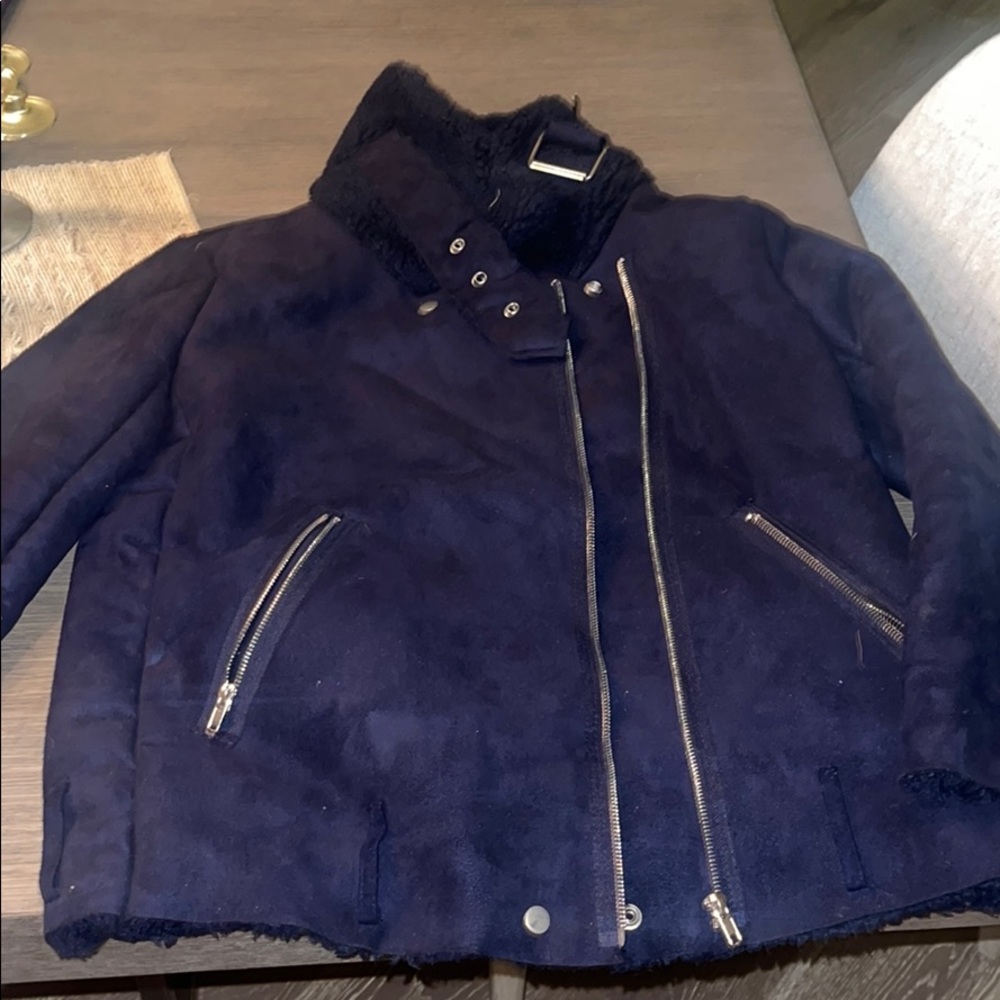 J.O.A navy shearling jacket size M
